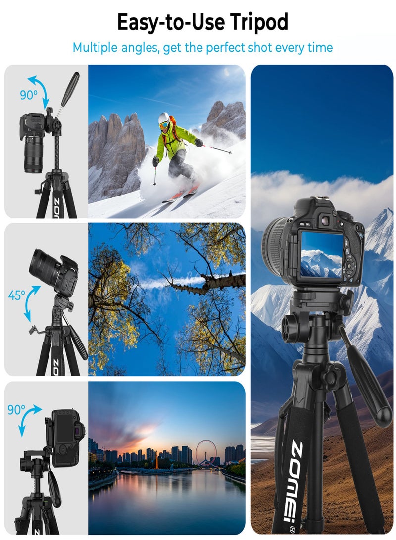 Zomei Q188 portable professional tripod for camera DSLR DV camera 188CM  Q188 + phone tablet 2-in-1 clip + BT remote control set black - Image 3